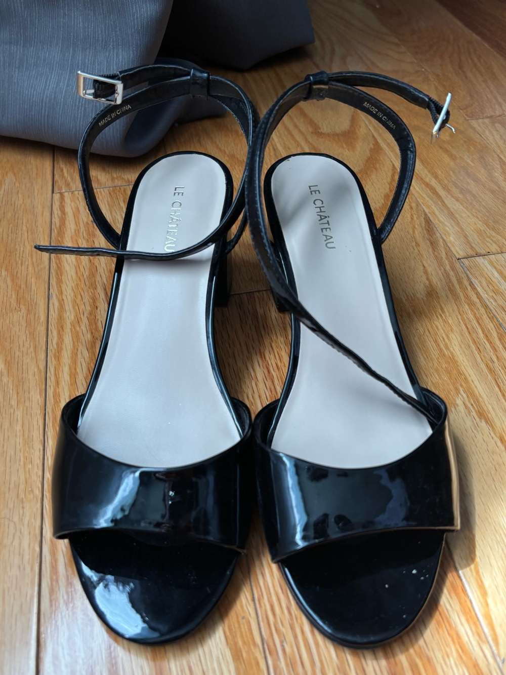 le chateau Black Patent Open-Toe Ankle-Strap Heels